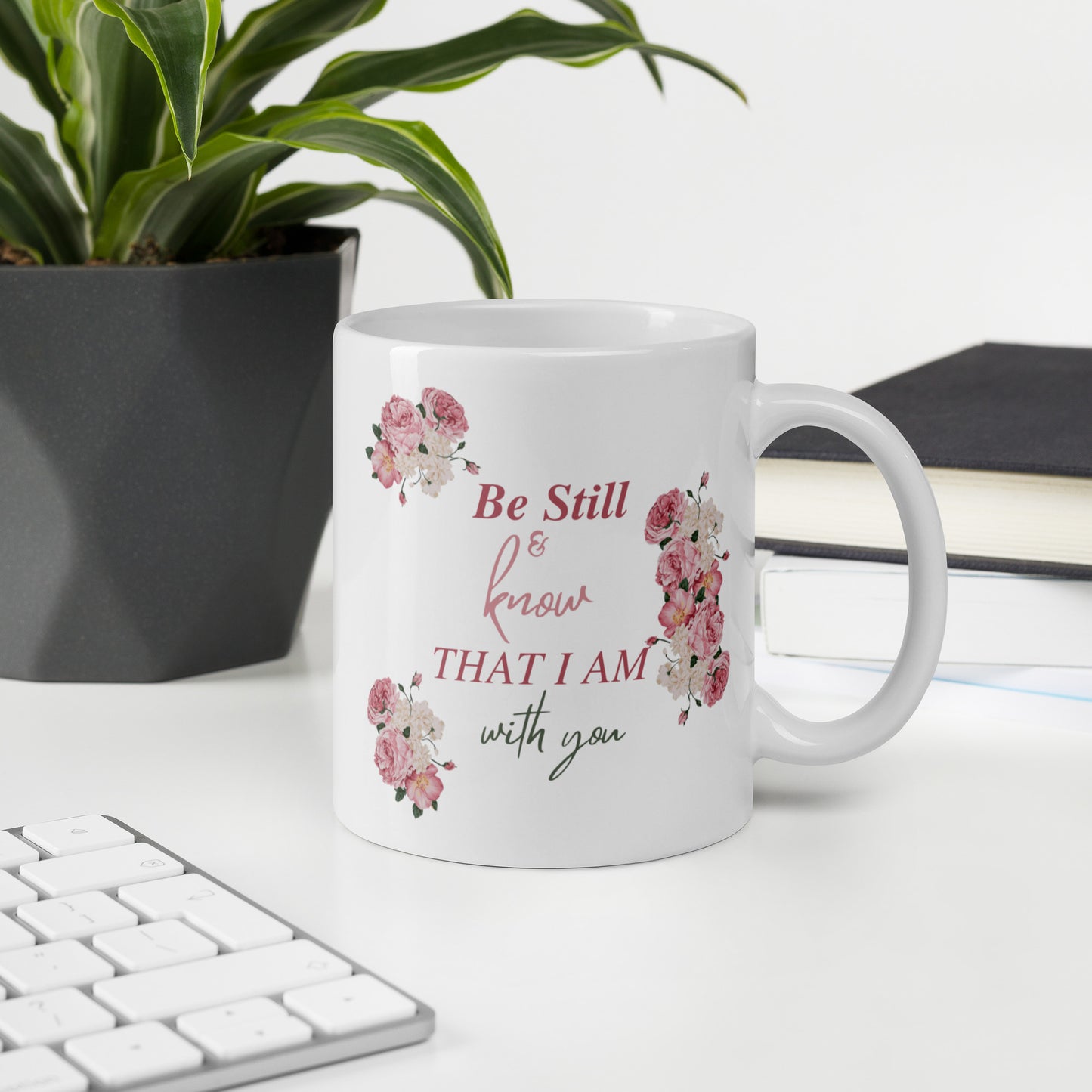 BE STILL AND KNOW THAT I AM WITH YOU - LILAC - White glossy mug